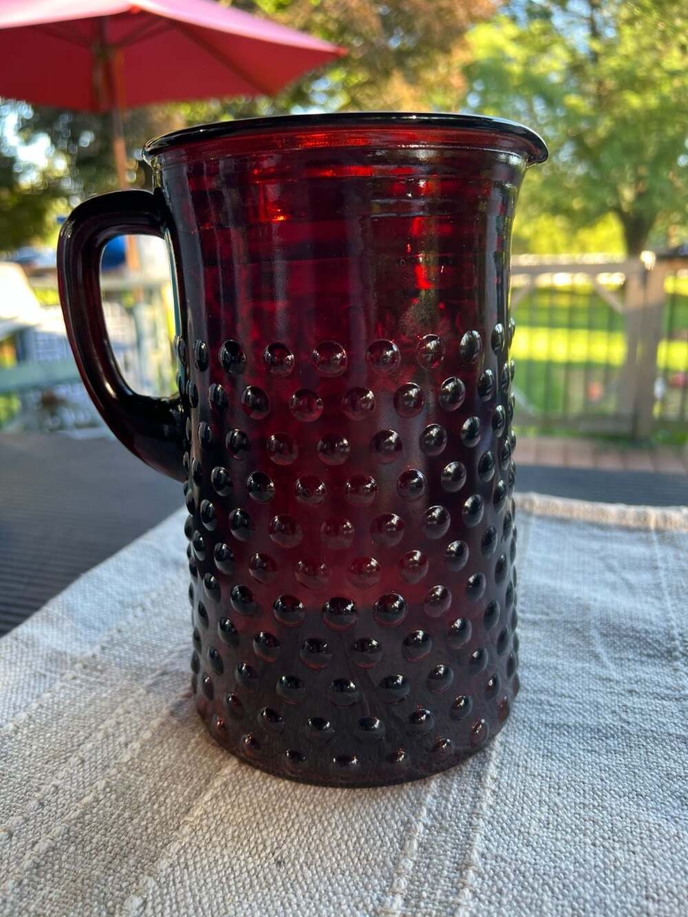 Vintage Anchor Hocking Royal Ruby Red Hobnail Glass Pitcher 60 oz